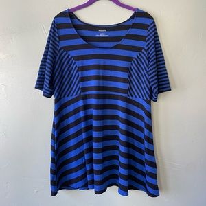 Motherhood Maternity, blue and black striped babydoll top, size Large